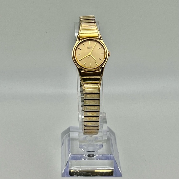Seiko Accessories - Seiko Vintage Ladies Round Gold Face Flexible Bracelet Working